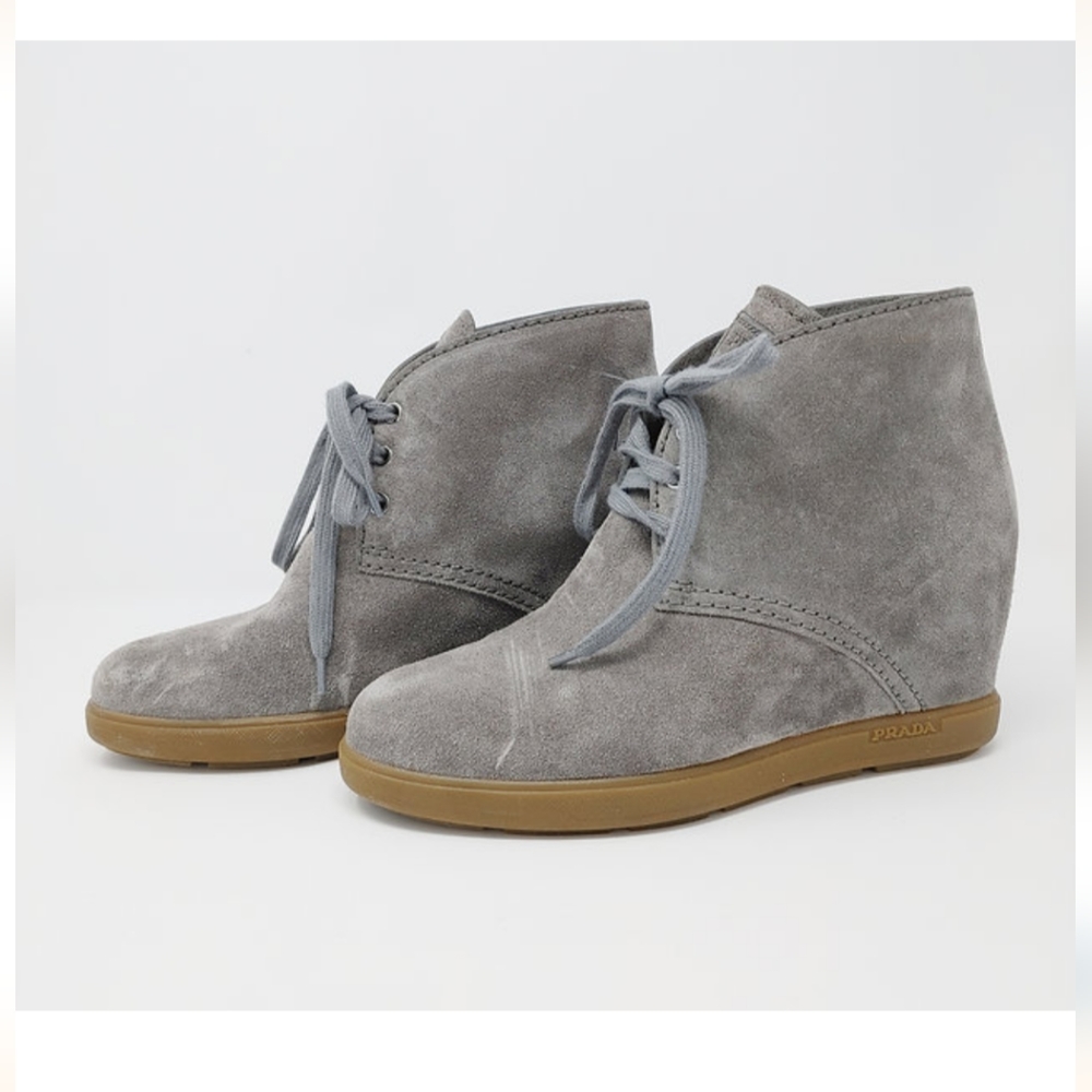 Prada Suede Desert Wedge Booties Size 36